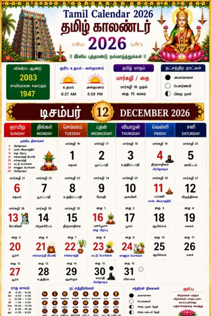 Tamil Calendar December 2026