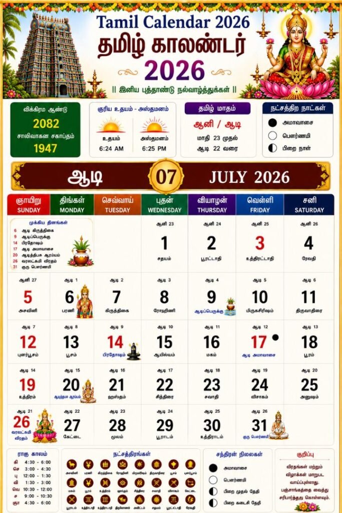 Tamil Calendar July 2026