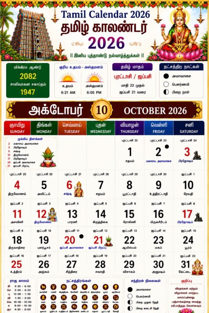 Tamil Calendar October 2026